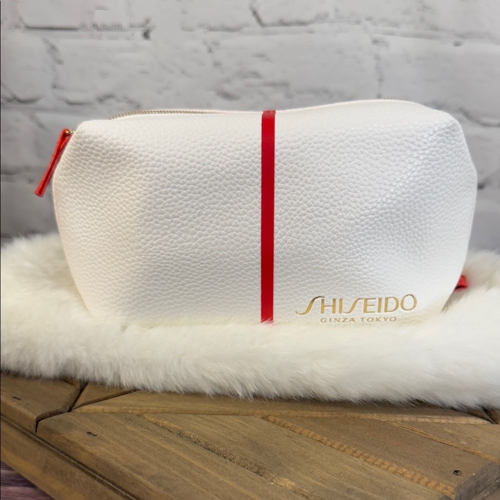 Shiseido White Cosmetic Bag with Red Accent